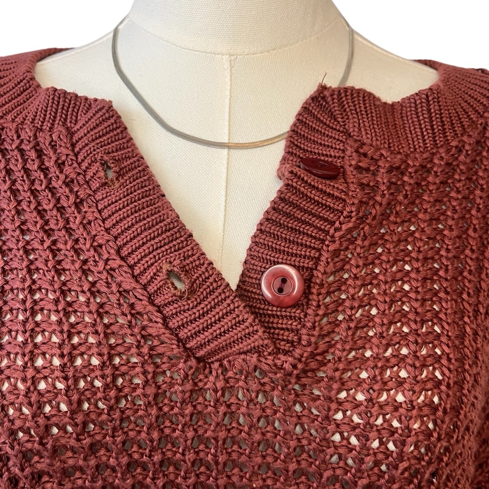 BDG UO loose weave quarter button dolman sleeve acrylic sweater red XS - Picture 5 of 14
